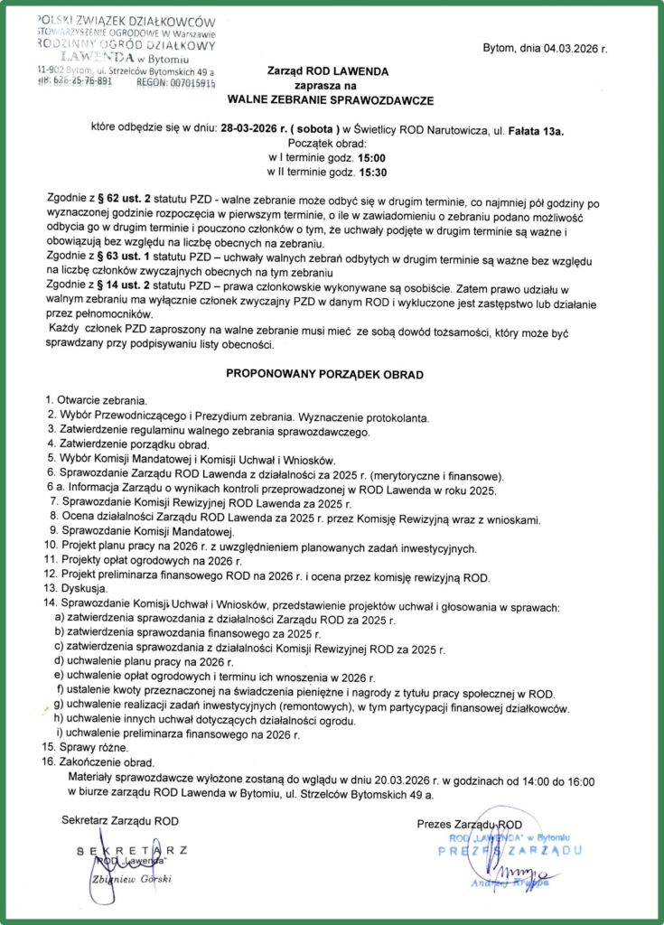 Zaproszenie na Walne Zebranie 2026